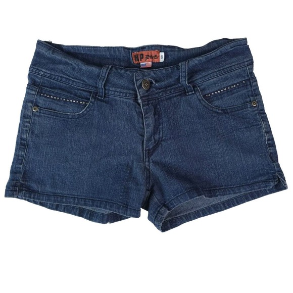 Hip Jeans USA Demin Booty Shorts Size 9 Embroidered Y2K Fashion Bling Stretch - Picture 2 of 11